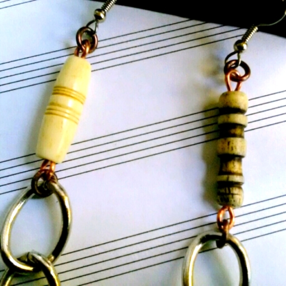 Bohemian Earrings, Bone Beaded Jewelry, mismatched
